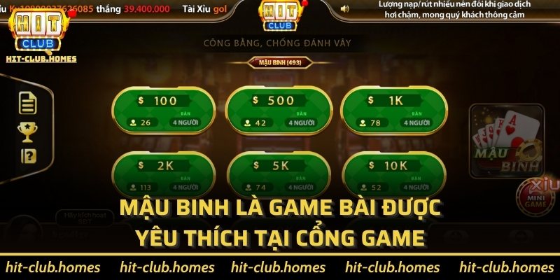 Mậu Binh là game bài được yêu thích tại cổng game